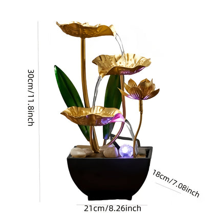 Indoor LED Table Fountain with Waterfall – Tabletop Water Fountain for Home Decor, Relaxation & Meditation, Zen Desk Fountain with LED Light, Lotus & Waterfall Design, Perfect Christmas Gift