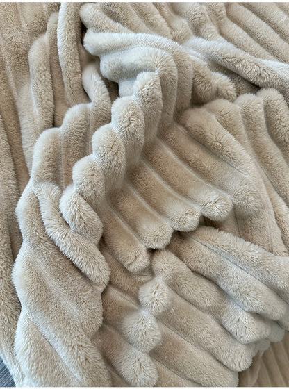Faux Rabbit Fur Fleece Blanket Ultra-Soft 3D Double-Sided Throw – All-Season Plush Blanket for Bed, Couch & Travel, Multi-Color in 4 Sizes: White, Pink, Gray, Khaki, Purple & More