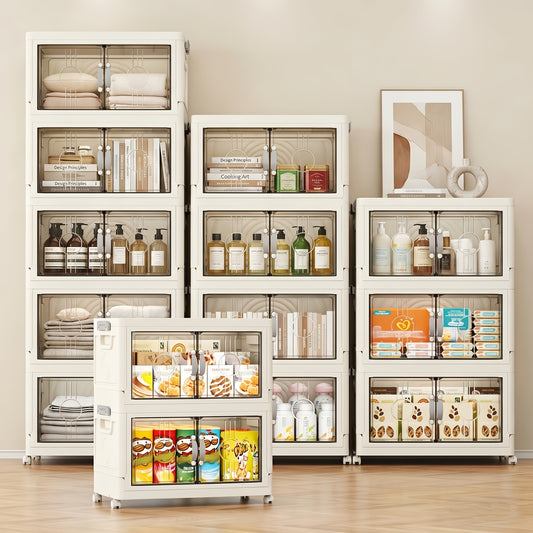 Rolling Stackable Storage Bins with Lid and Wheels 2/3/4/5-Tier Dual-Opening Lidded Organizer Box Drawer Unit for Home Kitchen Closet Bedroom