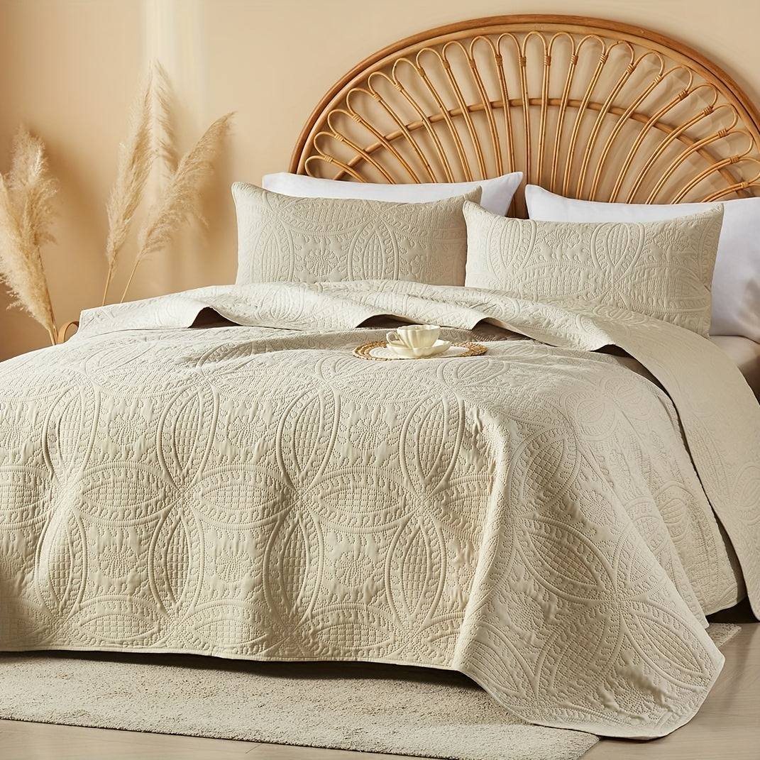 Quilt Set Queen Size 2/3 Piece Lightweight Microfiber Bedspread Soft Cool Coin Pattern Coverlet for All Seasons – Modern Summer Quilt with Pillow Cases for Bedroom Family Gift