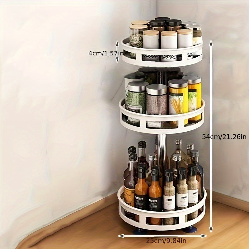 3-Layer Rotating Spice Rack Organizer – Metal Turntable Seasoning Storage for Kitchen Counter, Spice Jar Holder, Black & White