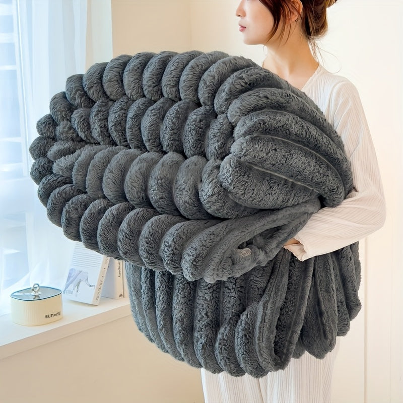 Faux Rabbit Fur Fleece Blanket Ultra-Soft 3D Double-Sided Throw – All-Season Plush Blanket for Bed, Couch & Travel, Multi-Color in 4 Sizes: White, Pink, Gray, Khaki, Purple & More