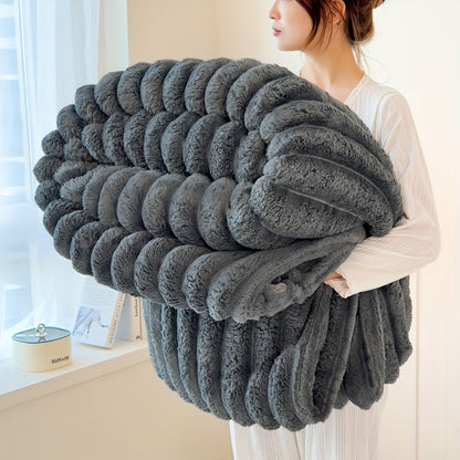 Faux Rabbit Fur Fleece Blanket Ultra-Soft 3D Double-Sided Throw – All-Season Plush Blanket for Bed, Couch & Travel, Multi-Color in 4 Sizes: White, Pink, Gray, Khaki, Purple & More