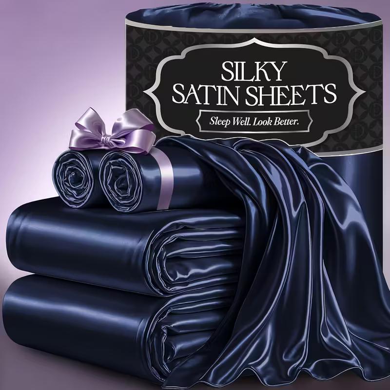Satin Sheets Set 2100TC Ultra Soft Silky Breathable Bed Sheet Set 3 4 Piece Luxury Hotel Quality Deep Pocket Twin Full Queen King Champagne Black Pink Burgundy Navy