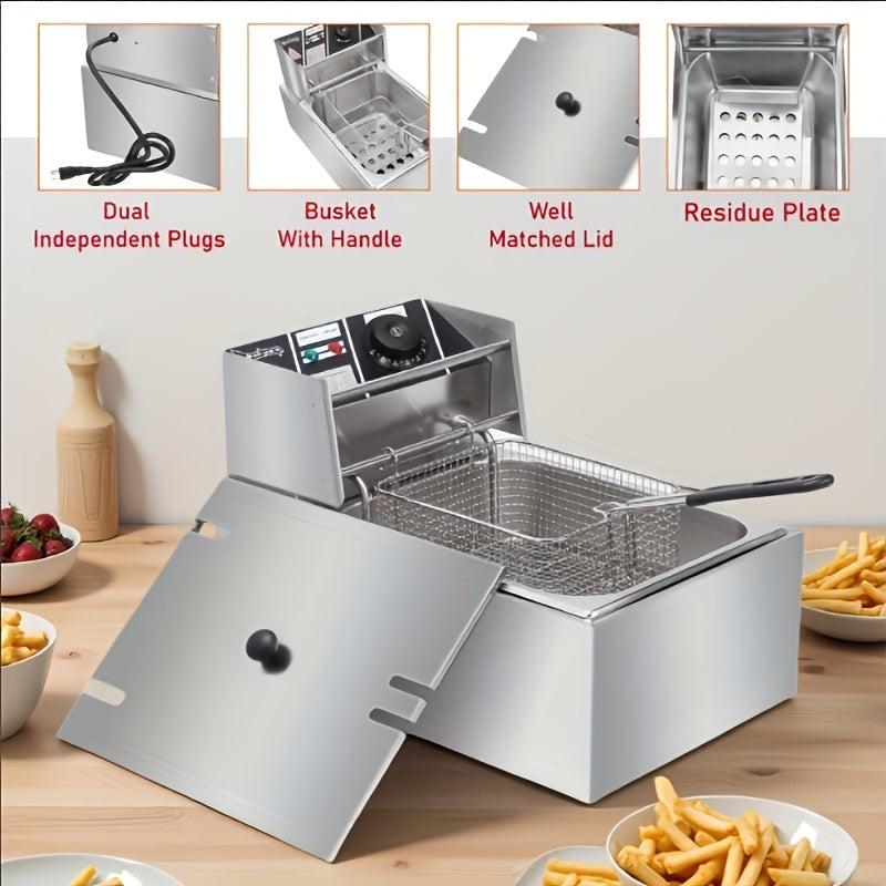 Commercial Electric Deep Fryer Dual Basket 3.17 Gal 5000W High Power Adjustable Temperature 140-392°F Rotating Fryer Heads - Restaurant Grade Home Kitchen Countertop Oil Fryer