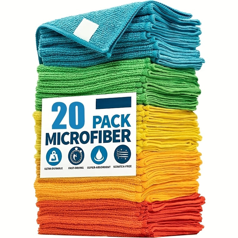 Microfiber Cleaning Cloths 20-Pack Multifunctional Absorbent Dish Cloths Kitchen Towels - Durable Household Rags for Kitchen Bathroom Car Cleaning - Easily Remove Stains & Grease Random Colors