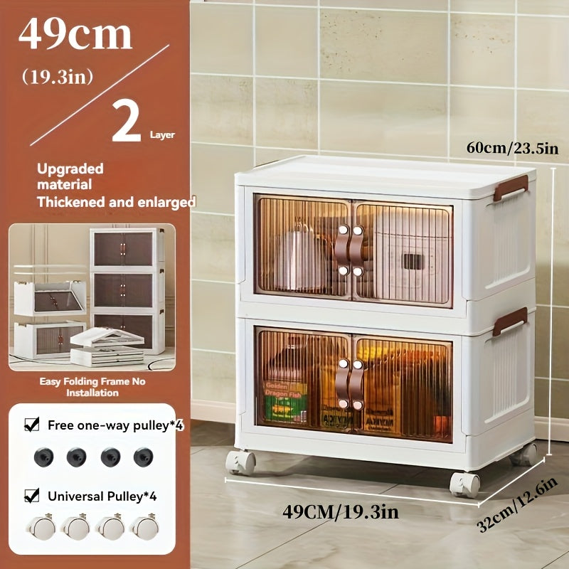 Foldable Storage Cabinet with Lid & Wheels 48QT – Stackable Clothes & Bedding Organizer, Space-Saving Wardrobe Box for Bedroom Game Room, 2/3/4/5 Layer