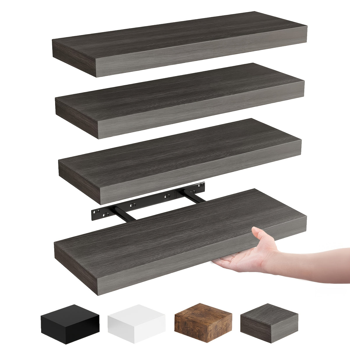 Rustic Floating Shelves 15.8 Inch 4 or 8 Pack – Wall Mounted Wood Shelf with Invisible Brackets for Home Decor Living Room Bedroom Bathroom Kitchen Brown Black White Gray