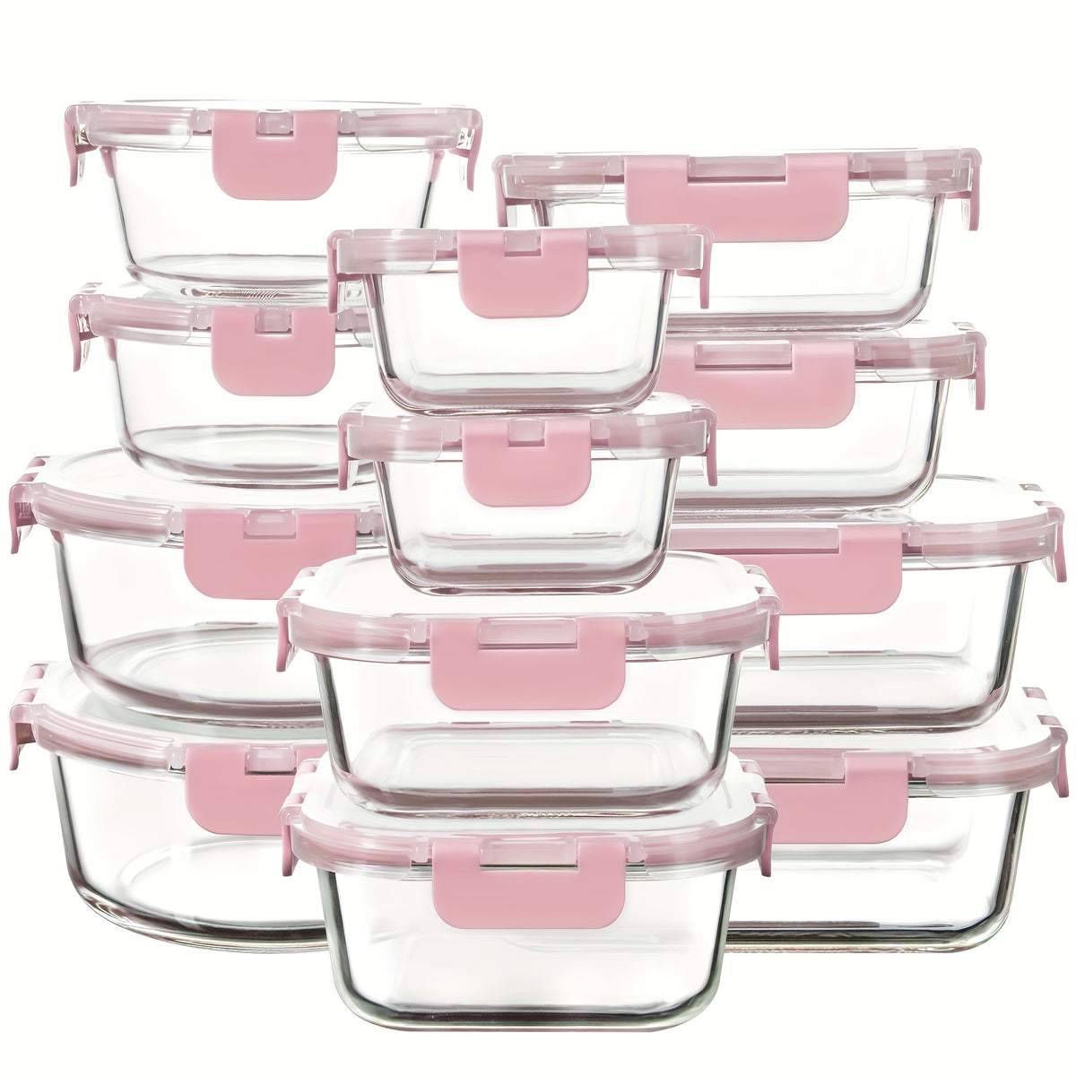 Glass Food Storage Containers 24 Piece Set – Borosilicate Glass Meal Prep Containers with Airtight Lids, Microwave & Dishwasher Safe, Multi-Size for Kitchen Food Storage, Lunch & Leftovers