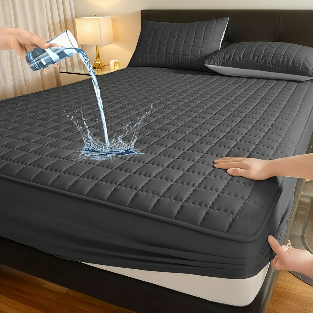 Waterproof Fitted Sheet Checkered Pattern Soft Breathable Mattress Protector - Lightweight Minimalist Bed Sheet for Twin Full Queen King - Pink Blue Green Khaki Black White Gray