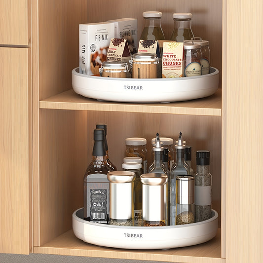 Lazy Susan Turntable Organizer 360 Rotating Spice Rack, Non-Slip Single Layer Tray for Kitchen Cabinet Countertop Dining Table Bathroom, Holds Jars Condiments Oils, 9.8 and 11.8 Inch
