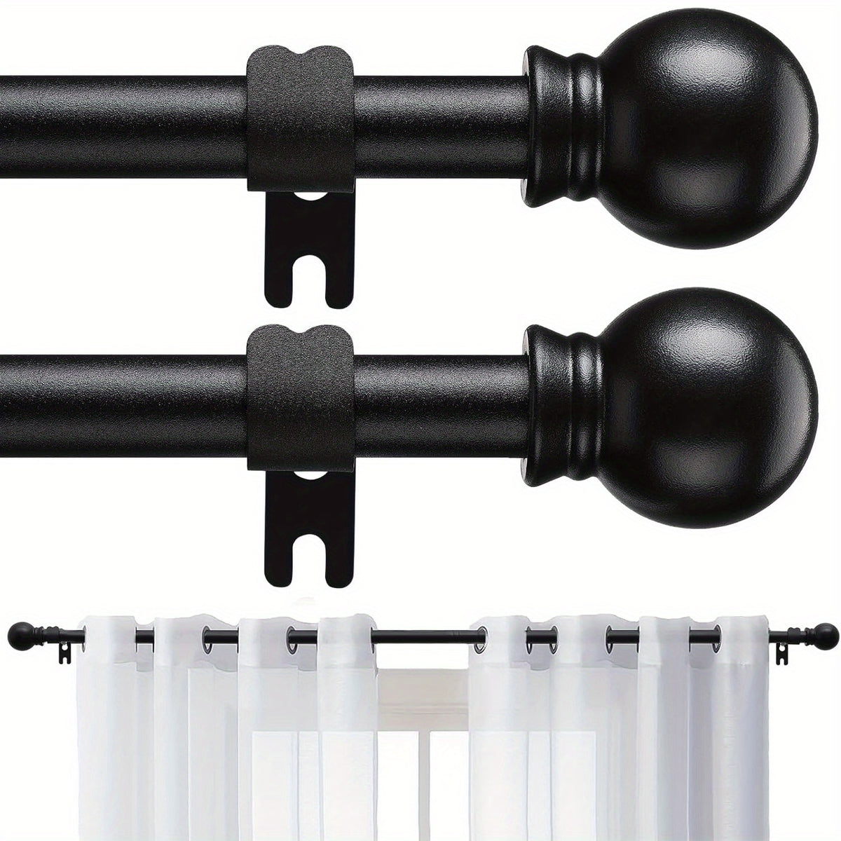 Curtain Rods 2 Pack Matte Black Adjustable 28-95 Inch 5/8 Inch Diameter Extra Long Window Curtain Rod for Living Room Bedroom Bathroom Kitchen