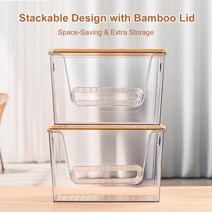 Acrylic Trash Bag Dispenser Stackable with Bamboo Lid, Clear Trash Bag Holder Extra Large, Under Sink Organizer for Kitchen, Laundry Room, Pantry, Holds 13/30/33 Gallon Bags – 1, 2 or 4 Pack