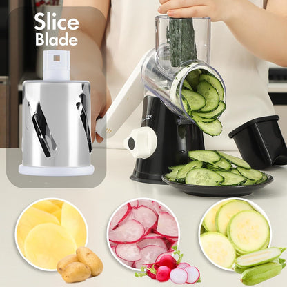 Suction Base Rotary Cheese Grater Hand Crank 3 Stainless Steel Blades BPA Free Touch-Free Shredder for Cheese Vegetables Nuts with Cleaning Brush Multi Color