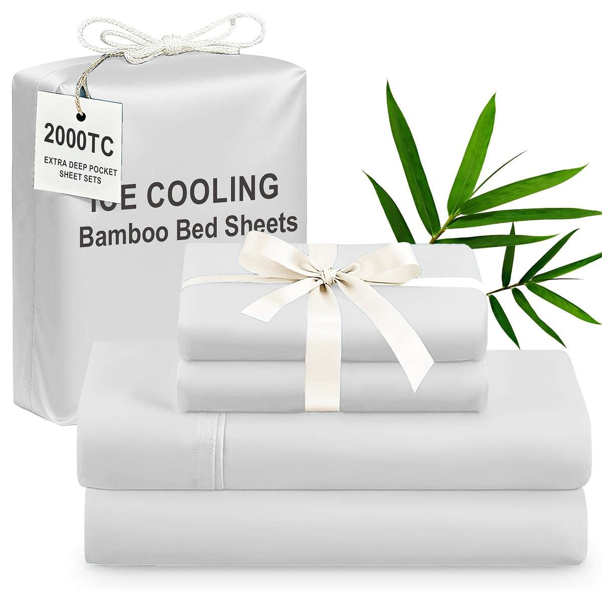 Bamboo Cooling Bed Sheets 4 Piece Set – Extra Deep Pocket Fitted Sheet, Flat Sheet & Pillowcases for Hot Sleepers | Breathable Soft Bedding | Twin Full Queen King | 12 Colors