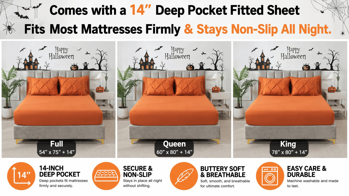 Pinch Pleated Comforter Set Queen King Full – 7 Piece Bed in a Bag with Sheets Pillowcases Pillow Shams, Hypoallergenic Down Alternative Microfiber Bedding 33 Colors All Season
