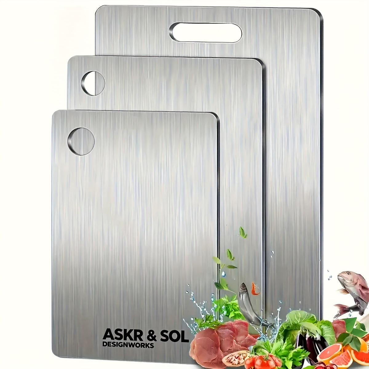 Stainless Steel Cutting Board Set 3-Pack – BPA-Free, Rust-Resistant, Easy-Clean Metal Chopping Boards for Kitchen Prep, Space-Saving Stackable Design, Food-Safe & Durable for Meat, Vegetables & Fruit