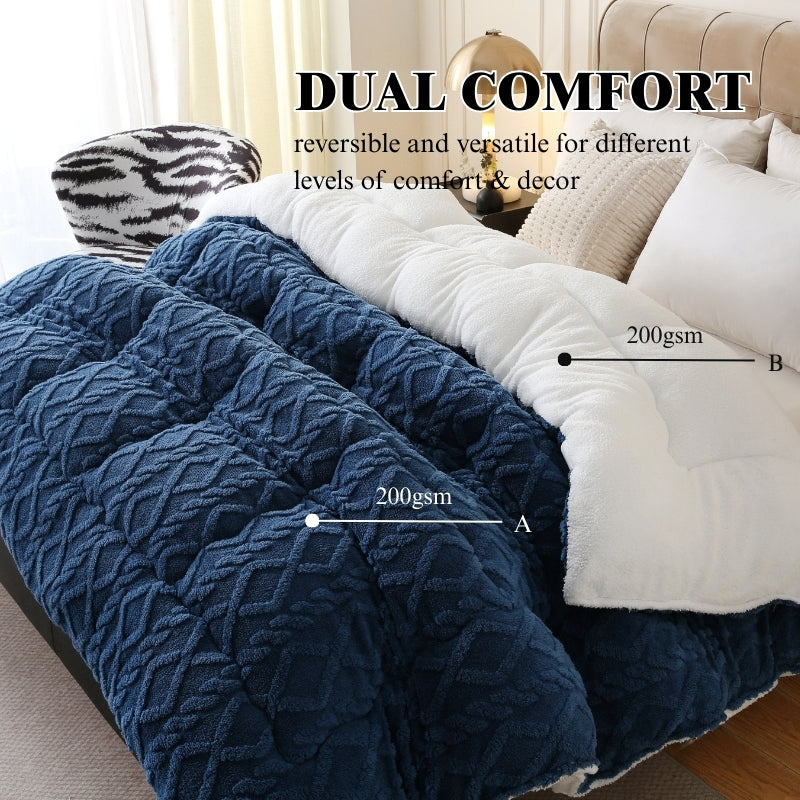 Plush Comforter Queen King Twin XL Full Extra Thick 500GSM Double-Sided Taffeta Soft Warm Fluffy Bedding for Autumn Winter – Grey Beige Blue Pink Luxury Cozy Comforter