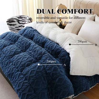 Plush Comforter Queen King Twin XL Full Extra Thick 500GSM Double-Sided Taffeta Soft Warm Fluffy Bedding for Autumn Winter – Grey Beige Blue Pink Luxury Cozy Comforter