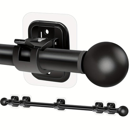 No Drill Curtain Rod Adhesive Curtain Rods for Windows 32 to 128 Inch Renter Friendly 5/8 Inch Metal Drapery Pole No Hole Black White Gold Contemporary