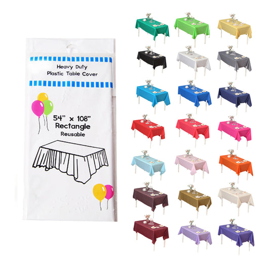 Disposable Plastic Tablecloth 12-Pack – Heavy Duty Table Cover for Parties, 84" Round & 54"x108" Rectangle, 22 Colors for Kitchen Dining Outdoor Events