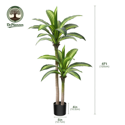 Artificial Dracaena Tree in Pot, 4ft 5ft 6ft Realistic Faux Tropical Floor Plant for Indoor Outdoor Home Office Living Room Porch Decor, Easy Assembly All Season Fake Plant with Container, Housewarming Gift
