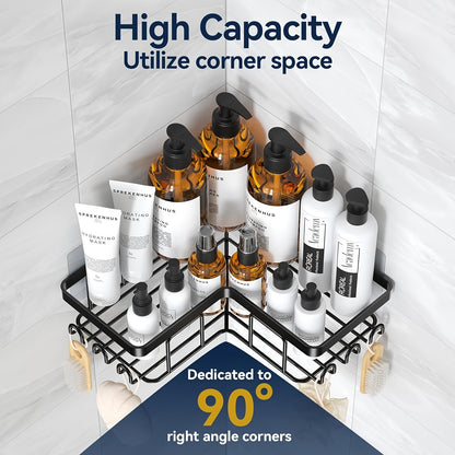Corner Adhesive Shower Caddy 3 Pack – No Drill Wall Mounted Shower Organizer with Soap Holder & 12 Hooks, Rustproof Stainless Steel Bathroom Shelf, 8 Colors