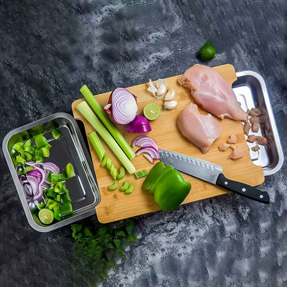 Bamboo Cutting Board with Trays and Drawers, Large Chopping Board with Food Sliding Opening and Stackable Airtight Containers for Food Storage Transport and Cleanup, Kitchen Gift for Home Cooks
