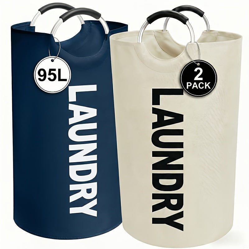 Large Laundry Basket Set of 2, Foldable 25.1 Gallon Elevated Hamper with Half Ring Handle – Collapsible Clothes Hamper for Bedroom, Bathroom & Dorm, Multiple Colors, Sturdy & Space-Saving Design