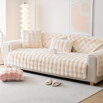 Faux Rabbit Plush Sofa Cover Winter Warm Thickened Anti-Slip Furniture Protector – Soft Pet-Friendly Couch Cover for Living Room Bedroom Office, 4 Colors