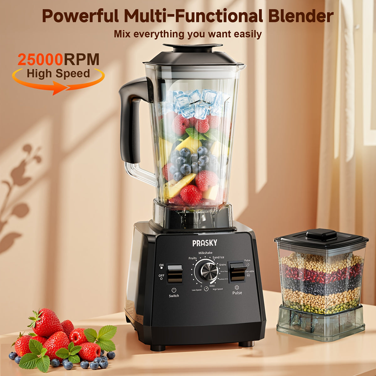 Countertop Blender 2400W 68oz Professional Food Processor, 25000RPM Powerful Smoothie Blender for Kitchen with 2 Containers, Ice Crushing Milkshake Juice Sorbet Grinder Combo in 7 Colors