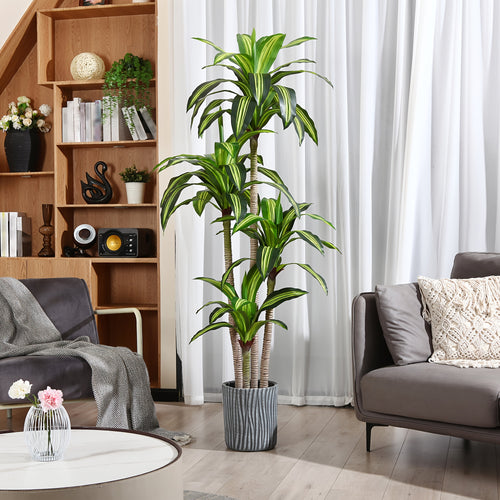 Artificial Dracaena Tree in Pot, 4ft 5ft 6ft Realistic Faux Tropical Floor Plant for Indoor Outdoor Home Office Living Room Porch Decor, Easy Assembly All Season Fake Plant with Container, Housewarming Gift