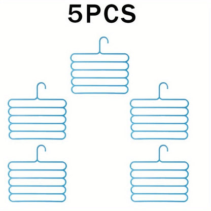 Pants Hangers 5 Pack 5-Layer Non-Slip Space Saving Closet Organizer Hanger Rack for Clothes Pants Jeans Scarves Ties Wardrobe Laundry Room 4 Colors