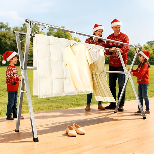 Foldable Clothes Drying Rack 3-Bar – Retractable Stainless Steel Laundry Drying Rack for Indoor & Outdoor Use, Heavy Duty Collapsible Clothesline, 63” / 79” / 95” Adjustable Length