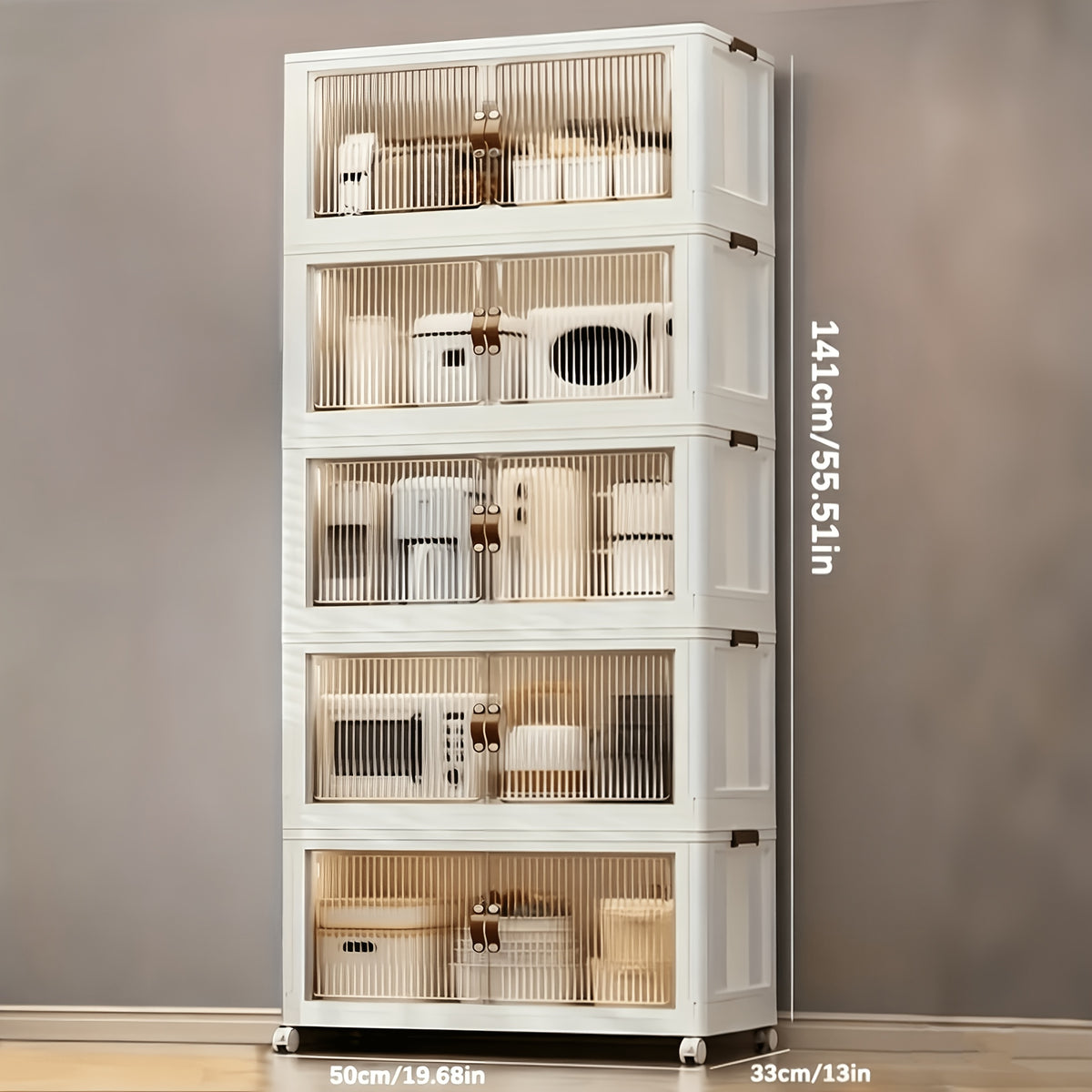 Rolling Stackable Storage Bins with Lid and Wheels 2/3/4/5-Tier Dual-Opening Lidded Organizer Box Drawer Unit for Home Kitchen Closet Bedroom