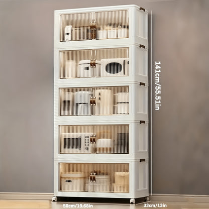 Rolling Stackable Storage Bins with Lid and Wheels 2/3/4/5-Tier Dual-Opening Lidded Organizer Box Drawer Unit for Home Kitchen Closet Bedroom