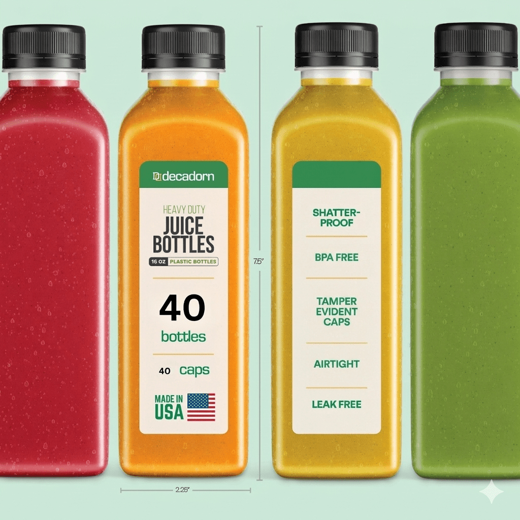 Juice Bottles with Caps 16oz BPA-Free Leak-Proof Tamper Evident - Shatterproof Clear Plastic Juice Containers for Fridge, Smoothie Bottles, Cold Press Juice, Meal Prep - 3, 20 & 40 Pack Options