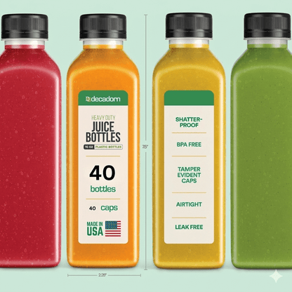Juice Bottles with Caps 16oz BPA-Free Leak-Proof Tamper Evident - Shatterproof Clear Plastic Juice Containers for Fridge, Smoothie Bottles, Cold Press Juice, Meal Prep - 3, 20 & 40 Pack Options