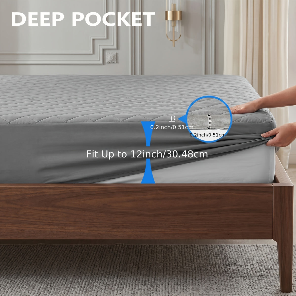 Waterproof Mattress Protector with Side Storage Pocket, Diamond Quilted Deep Pocket Mattress Cover – Breathable Cooling Mattress Pad, Soft Noiseless Bed Protector for Twin Full Queen King, Multiple Colors