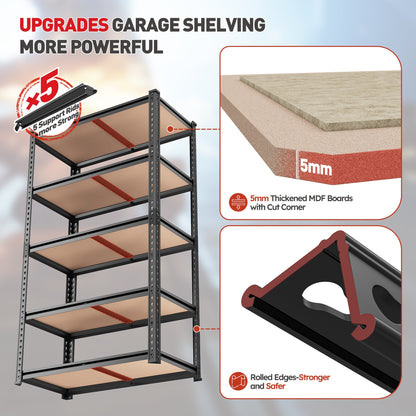 5-Tier Garage Shelving Unit 2000LBS Heavy Duty Metal Storage Shelves – Adjustable Steel Rack 72"H x 35.5"W x 15.8"D for Garage Basement Pantry Closet Warehouse, No Bolts Quick Assembly, Black