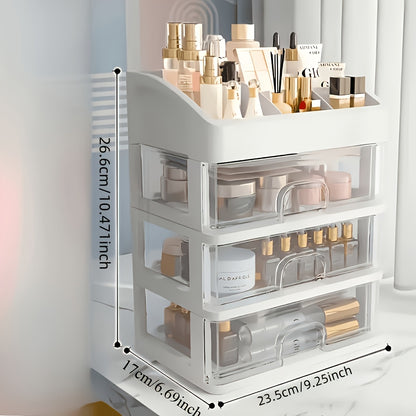 4-Layer Cosmetic Storage Organizer with 3 Pull-Out Drawers Large Capacity Skincare Makeup Desktop Rack No Assembly Bathroom Bedroom Vanity Organizer Gift for Women
