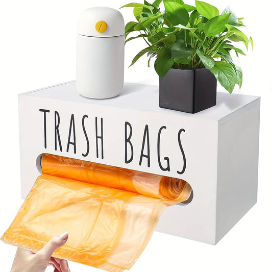Wood Garbage Bag Dispenser One-Touch Operation Storage Box for Kitchen Bathroom Living Room – Countertop Trash Bag Organizer Holder, No Manual Refills, Modern Wood Design, 2 Colors Available