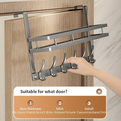 Over the Door Hook Rack - Metal Wall Mounted Coat Hooks for Bedroom Bathroom Kitchen, Space-Saving Door Hanger Organizer with 4 5 6 8 Hooks, Easy Install, Black & Gray Available