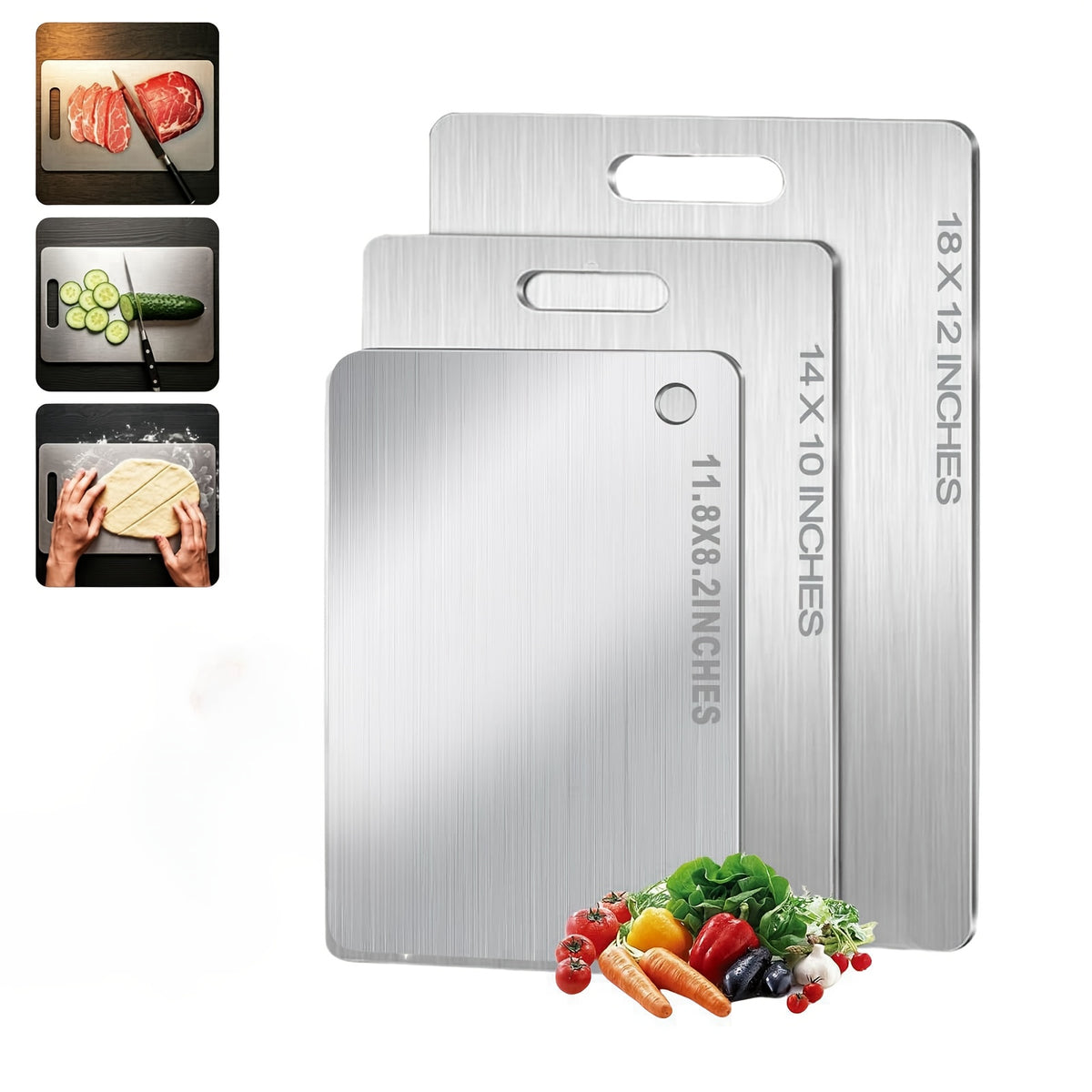 Titanium Cutting Board Set 3-Pack – 100% Pure Titanium Kitchen Cutting Boards Large Medium Small Double Sided Crack-Resistant Metal Chopping Board Odor-Free Non-Porous Easy Clean for Home Chef