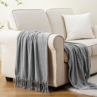 Boho Chenille Throw Blanket with Fringe 50x60 Inch – Soft Velvety Decorative Fringe Throw for Sofa Couch Bed Living Room Home Decor 17 Colors Cozy Gift for Women
