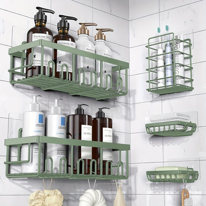 5-Pack Adhesive Shower Caddy Organizer – No Drilling Rustproof Stainless Steel Shower Shelves with Soap Holder, Wall Mounted Bathroom Storage Rack for Renters Family Apartment, Random Colors