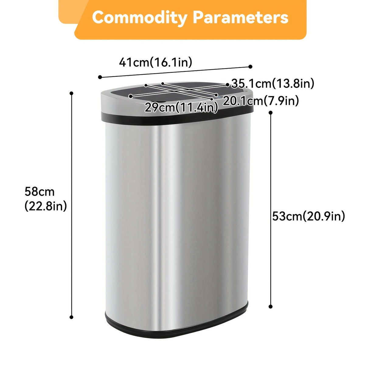 13 Gallon Touchless Motion Sensor Trash Can 50L – Automatic Smart Garbage Can for Kitchen, Office, Bedroom & Living Room, Plastic & Stainless Steel, Multiple Colors