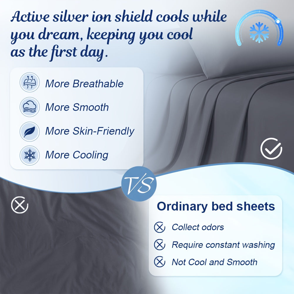 Bamboo Cooling Bed Sheet Set Twin Full Queen King - Breathable Moisture-Wicking Soft Sheets for Hot Sleepers, 4-Piece with Fitted Sheet Flat Sheet Pillowcases, 9 Colors