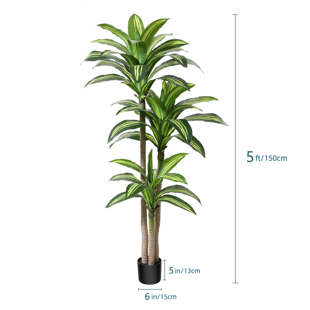Artificial Dracaena Tree in Pot, 4ft 5ft 6ft Realistic Faux Tropical Floor Plant for Indoor Outdoor Home Office Living Room Porch Decor, Easy Assembly All Season Fake Plant with Container, Housewarming Gift
