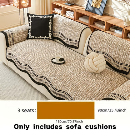 Chenille Sofa Cover Cushion 2 3 4 Seater Non-Slip Anti-Scratch Couch Protector, Premium Minimalist Sofa Slipcover All Season Universal Fit for Living Room Bedroom, Black Grey Beige Coffee